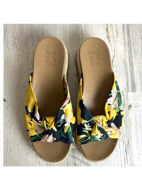 Naturalizer Womens 9.5 Dayana Yellow Floral Platform Espadrille Slip On Sandals